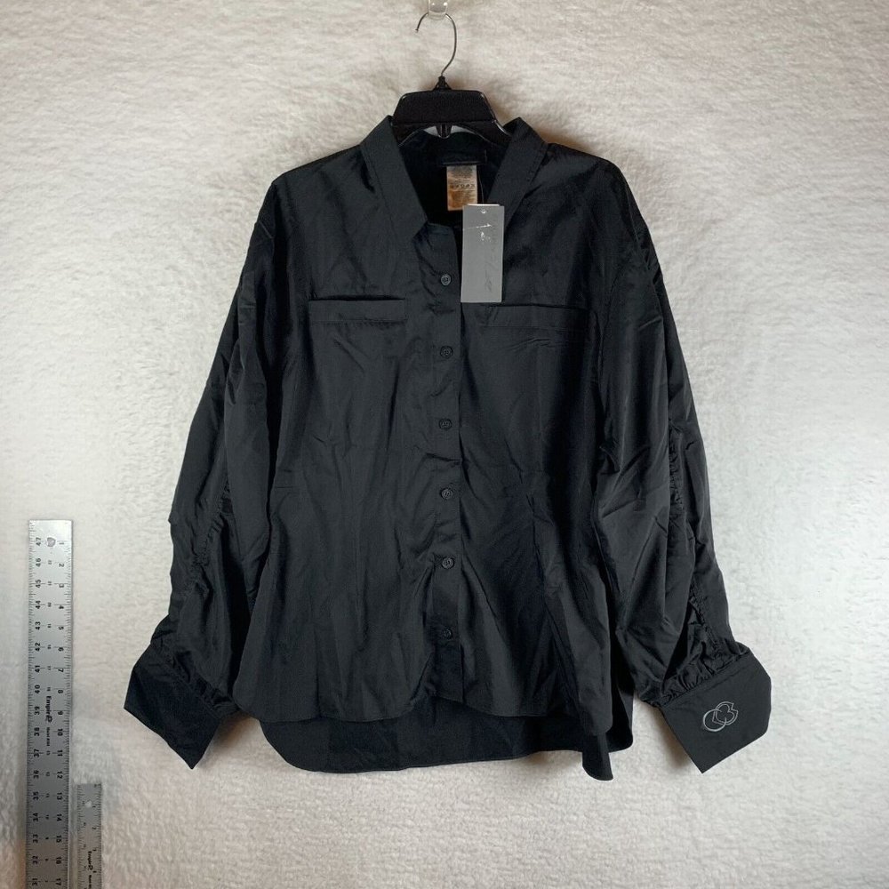 Reebok Cardi‎ B Collaboration Shirt Women's 2X Black Pockets Long Sleeve 7603